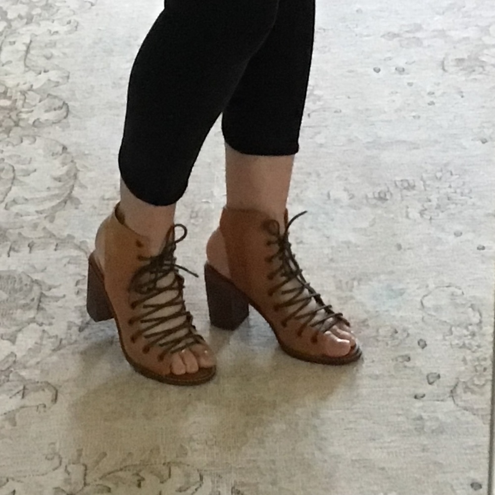 Free People Lace Up Leather Sandals/ Shooties